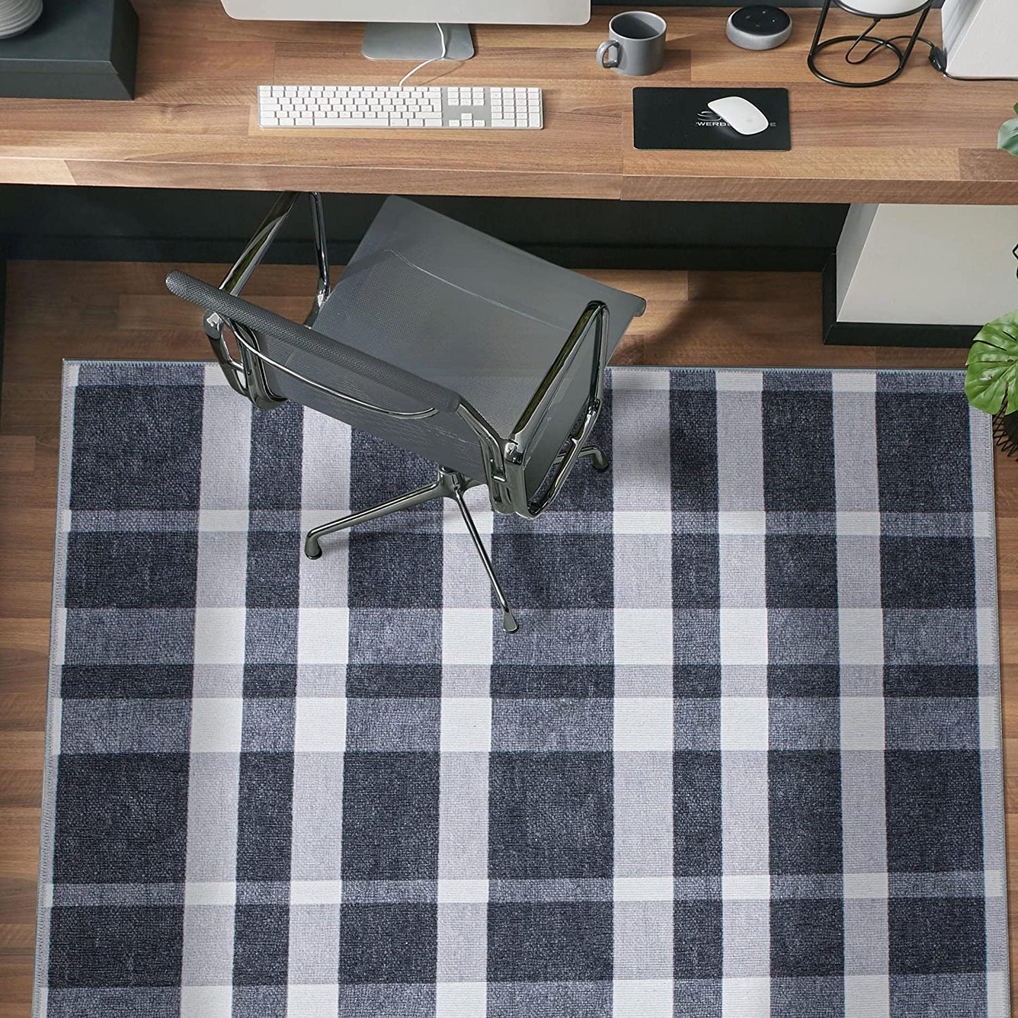 Modern Plaid Stain Resistant Flat Weave Eco Friendly Premium Recycled Machine Washable Area Rug 3'3"x5' Black