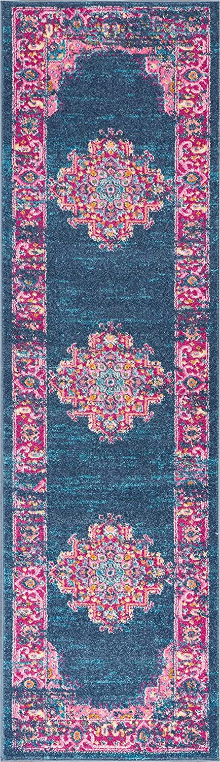 Passion Blue Fuchsia Boho Soft Area Rug