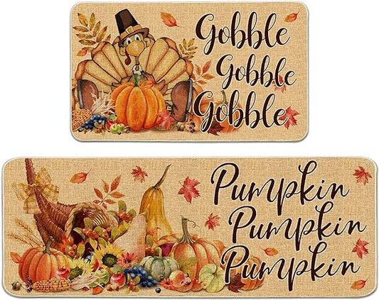 17x29 Inch, Turkey Orange Thanksgiving Fall Welcome Mats