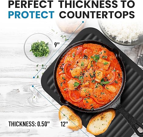 2 Pack (9"x12")Multi-Purpose & Versatile, Heat Resistant Silicone Trivets for Hot Pots and Pans - Black