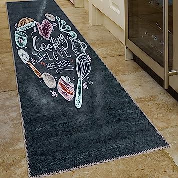 Machine Washable Wrinkle Free Coffee Cup Design Cotton 2 x 5 Kitchen Runner Rug (20" x 59", Beige)