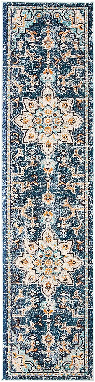 Boho Chic Medallion Distressed Soft Area Rug, Blue / Light Blue