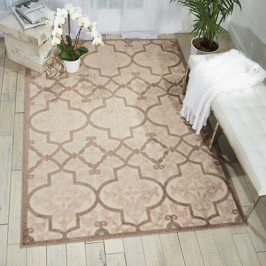 Aloha Cream Brown Moroccan Bohemian Indoor/Outdoor Area Rug