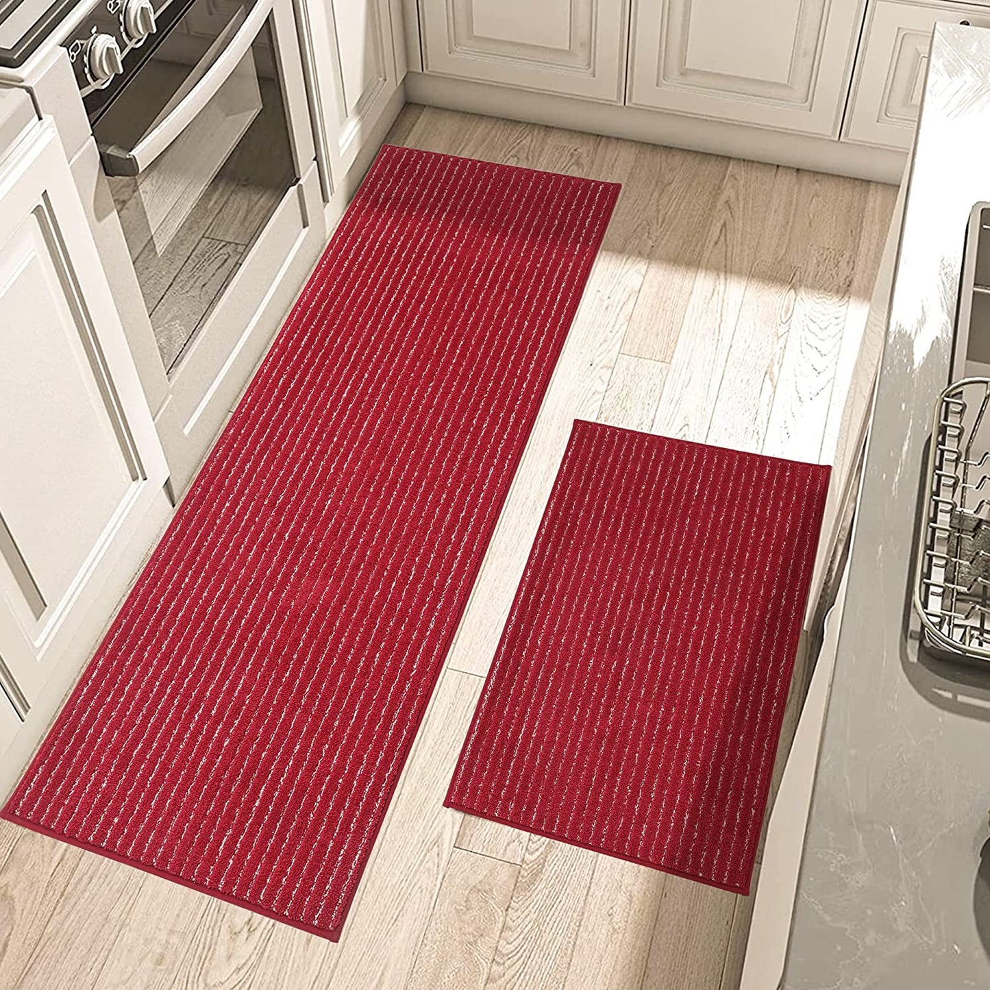 Set of 2 Grey Kitchen Rugs and Mats with TPR Backing 100% - 20x30inch/20x48inch