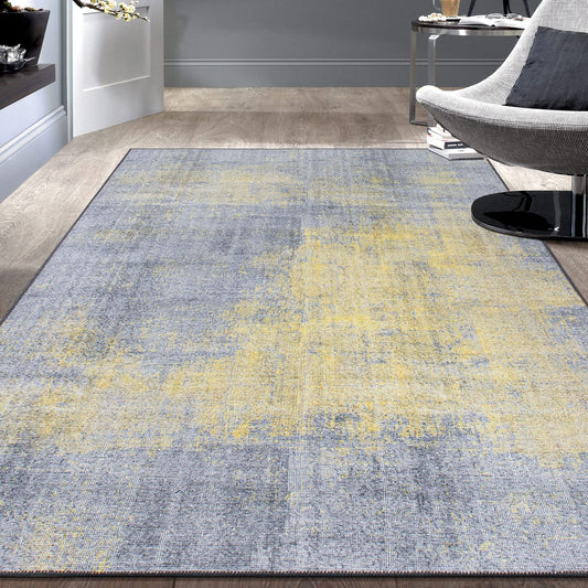 Contemporary Abstract Stain Resistant Flat Weave Eco Friendly Premium Recycled Machine Washable Area Rug 5'x7' Yellow