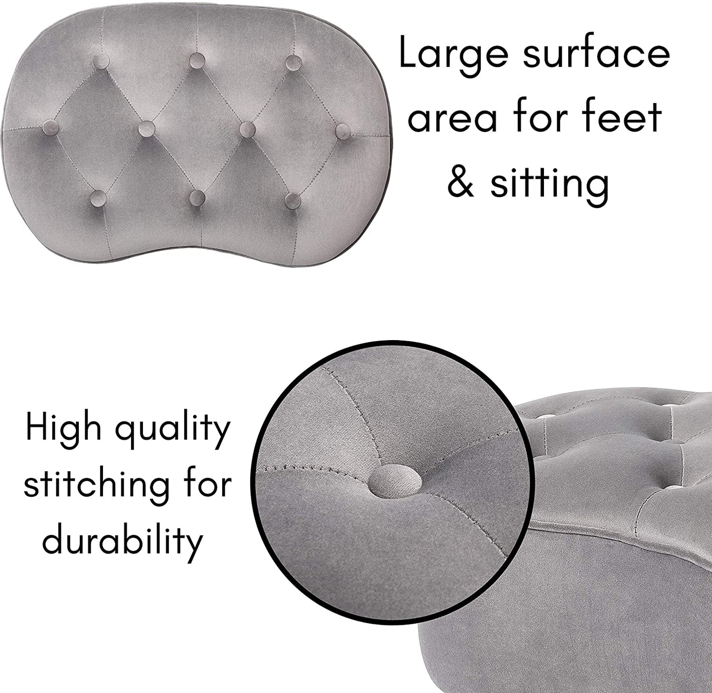 HOME Tufted Oblong Grey Ottoman Velvet Foot Stool