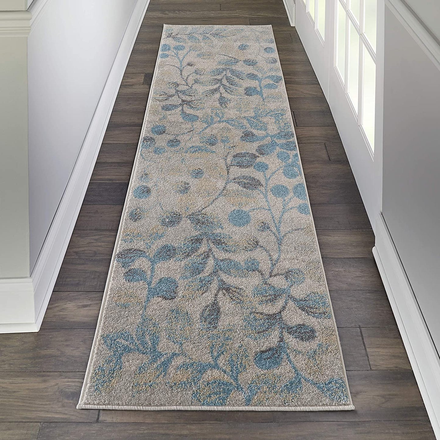 Tranquil Contemporary Botanical Ivory/Turquoise Soft Area Rug