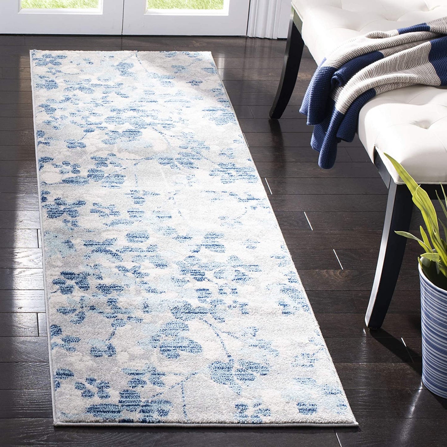 Vintage Floral Grey Blue Soft Area Rug