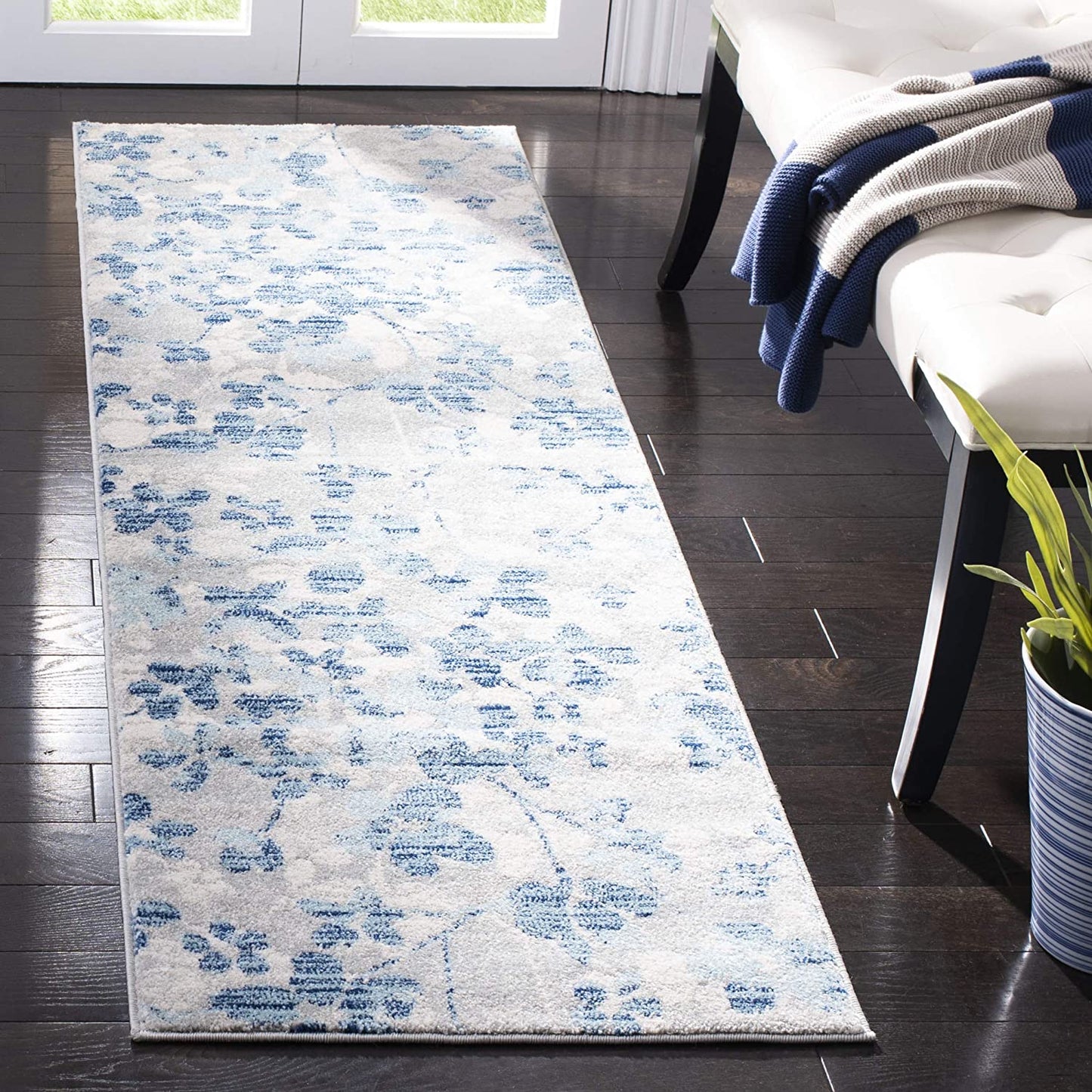 Vintage Floral Grey and Light Blue Soft Area Rug