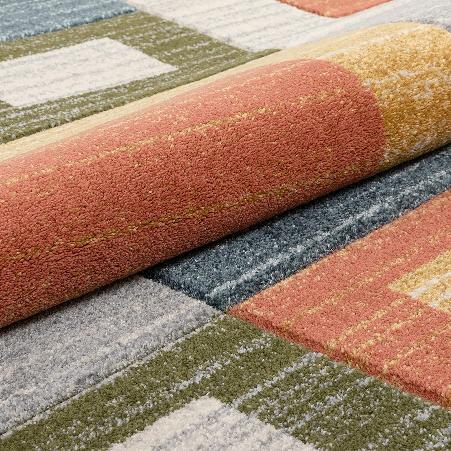 Multi Modern Geometric Boxes Pattern Area Rug