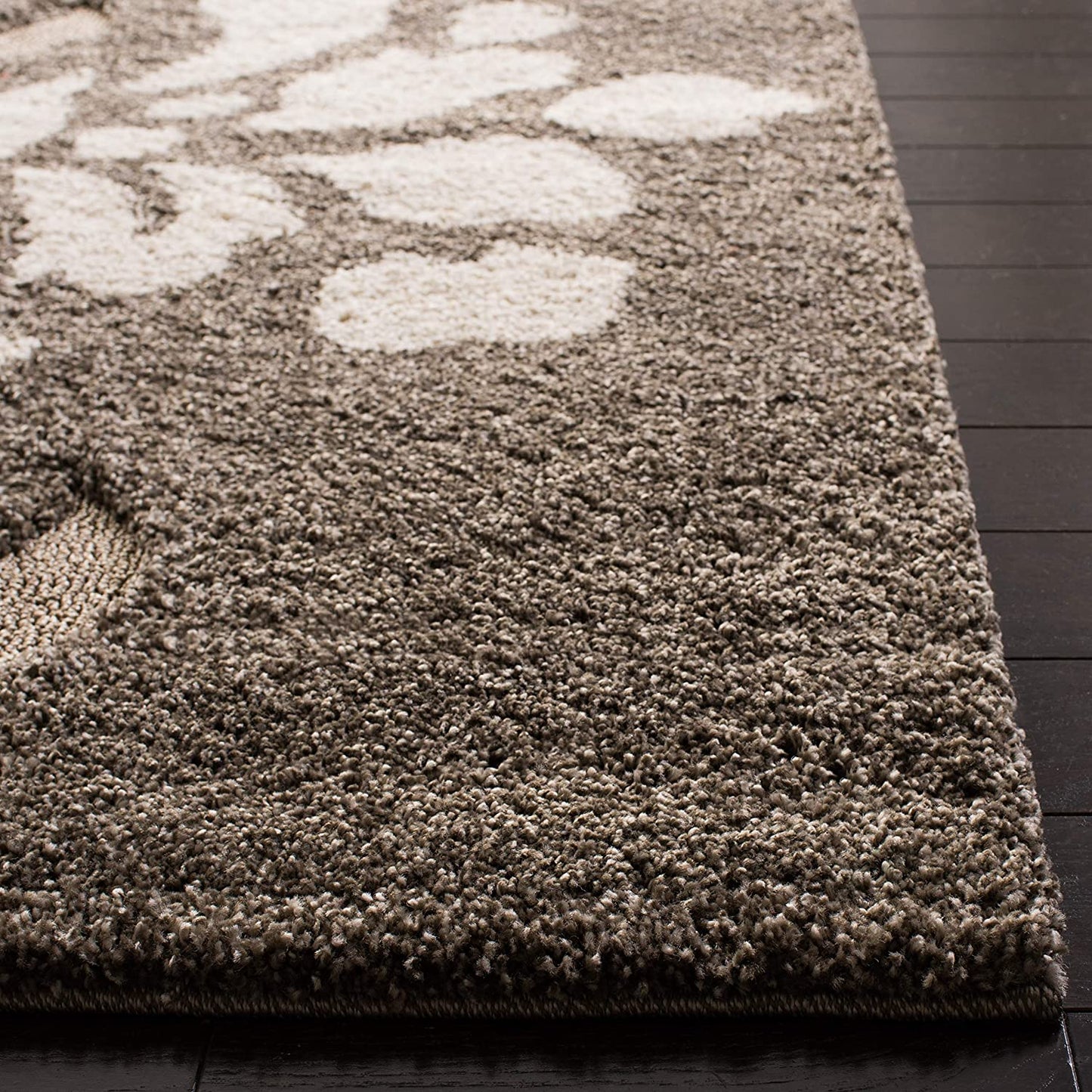 Smoke and Beige Floral Shag Area Rug