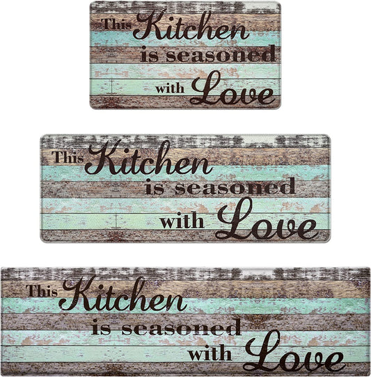 2 Piece Anti Fatigue Farmhouse Kitchen Mat Set - 17'' x 47'' + 17'' x 30''