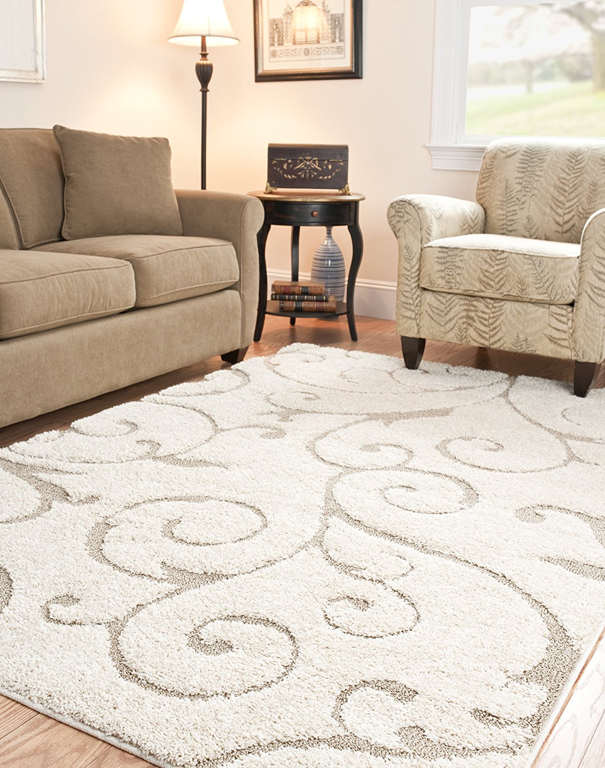 Premium Swirl Thick Plush Cream Beige Shag Rug
