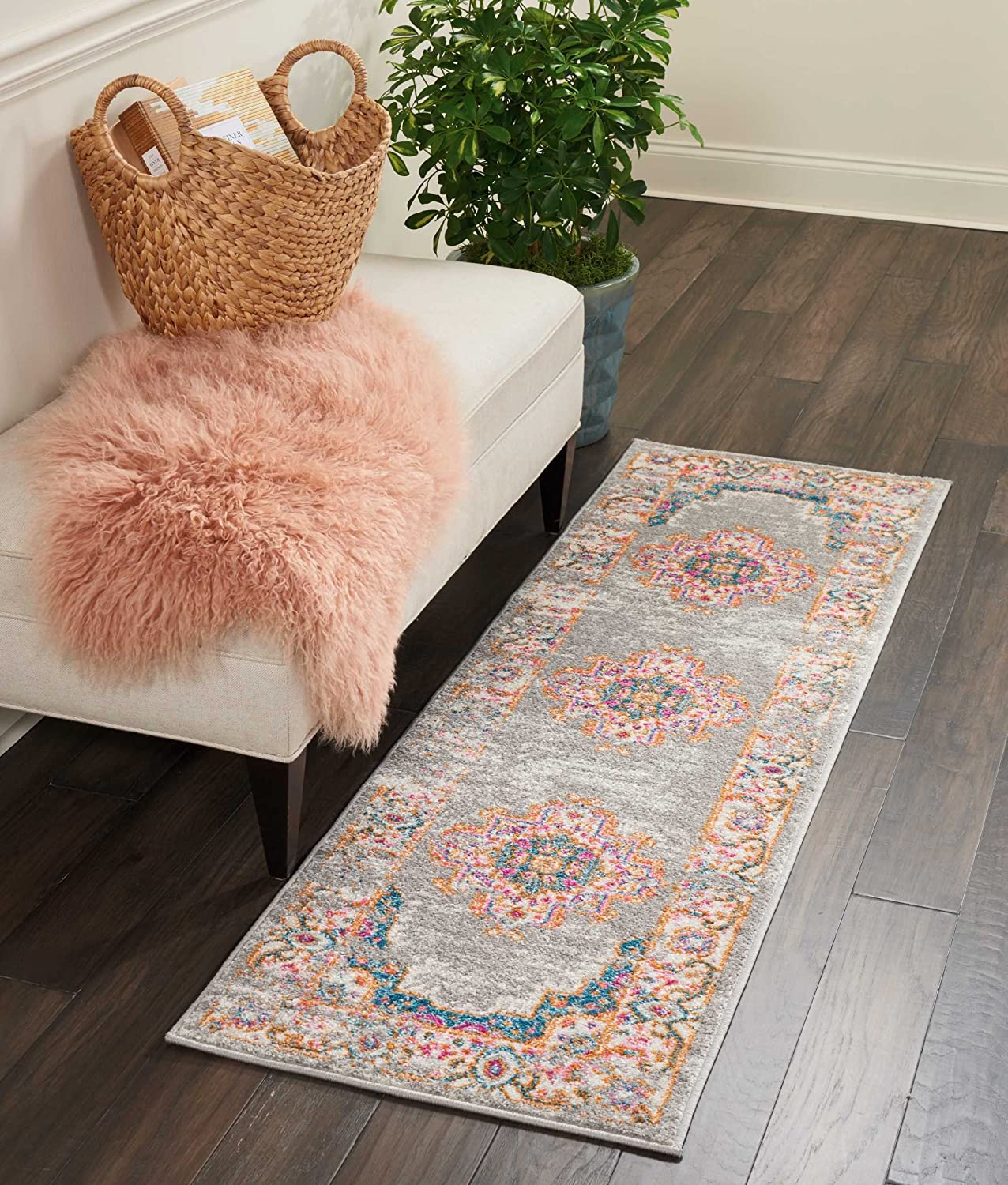 Nourison Passion Grey Vintage Area Rug 2'2" x 10', 2'2"X10'