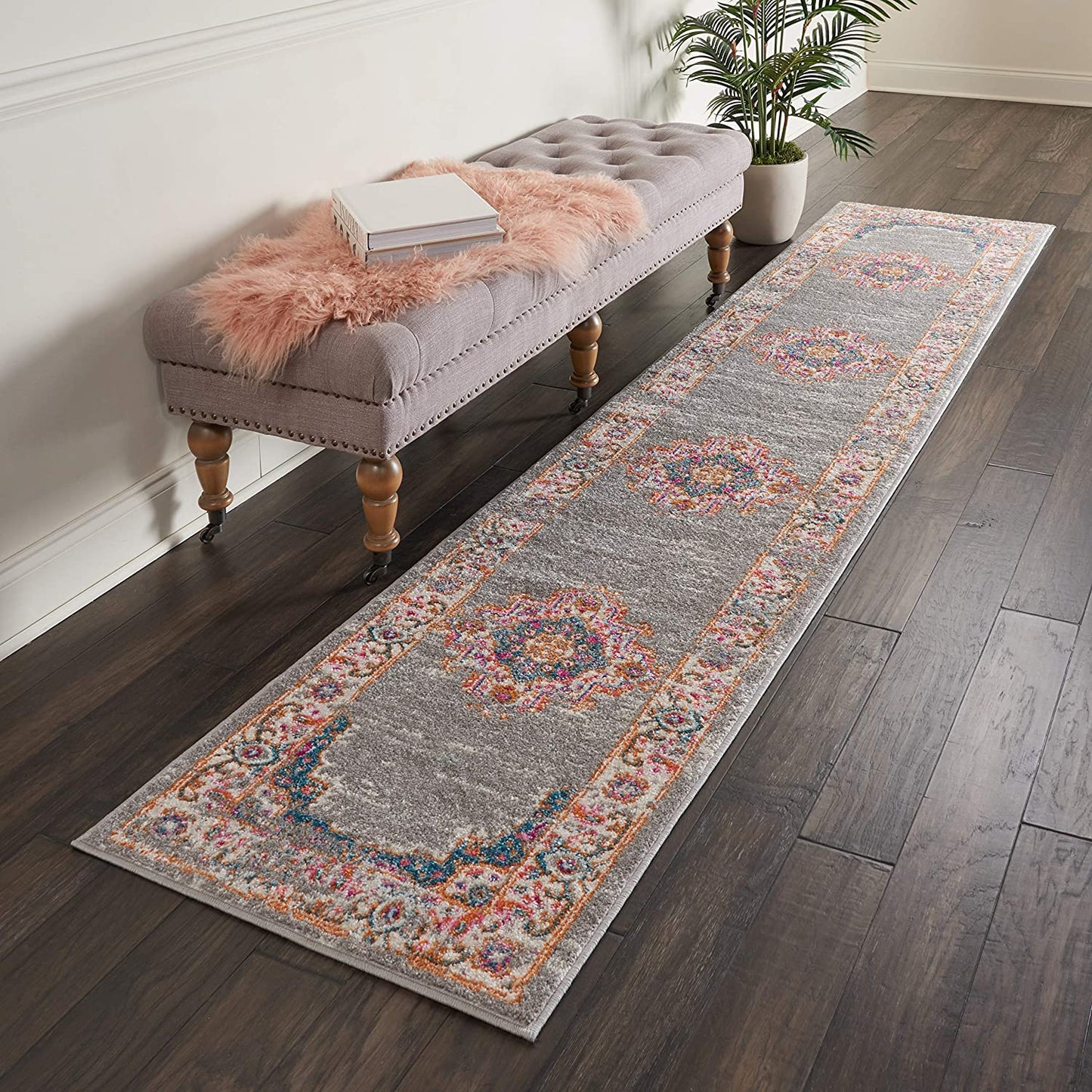Nourison Passion Grey Vintage Area Rug 2'2" x 10', 2'2"X10'