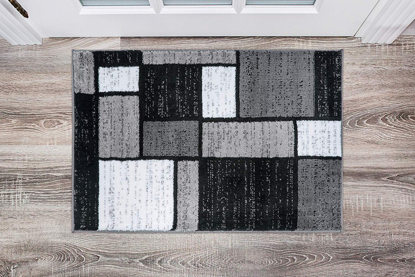 Box Pattern Gray/Grey Black White Area Rug