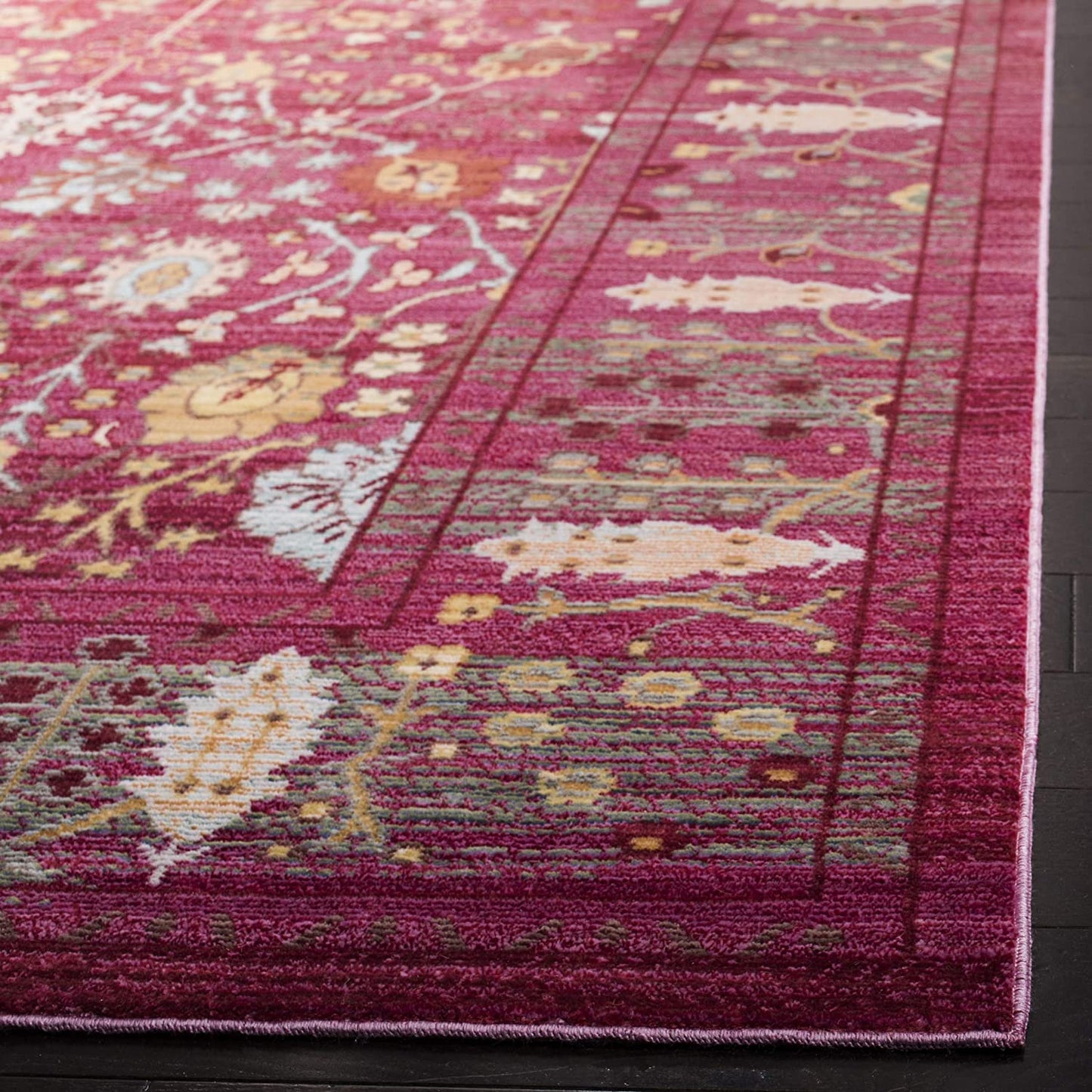 Boho Chic Distressed Area Rug, Fuchsia / Multi