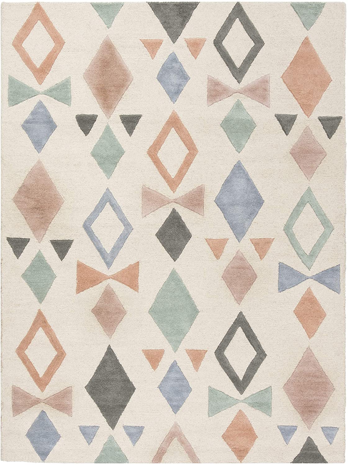 Kids Collection Handmade Geometric Wool Area Rug Ivory / Multi