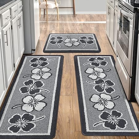 Sets 3 PCS Non Slip Absorbent Washable kitchen mats (Brown,19.7"x47.2"+19.7"x31.5"+19.7" x 59")