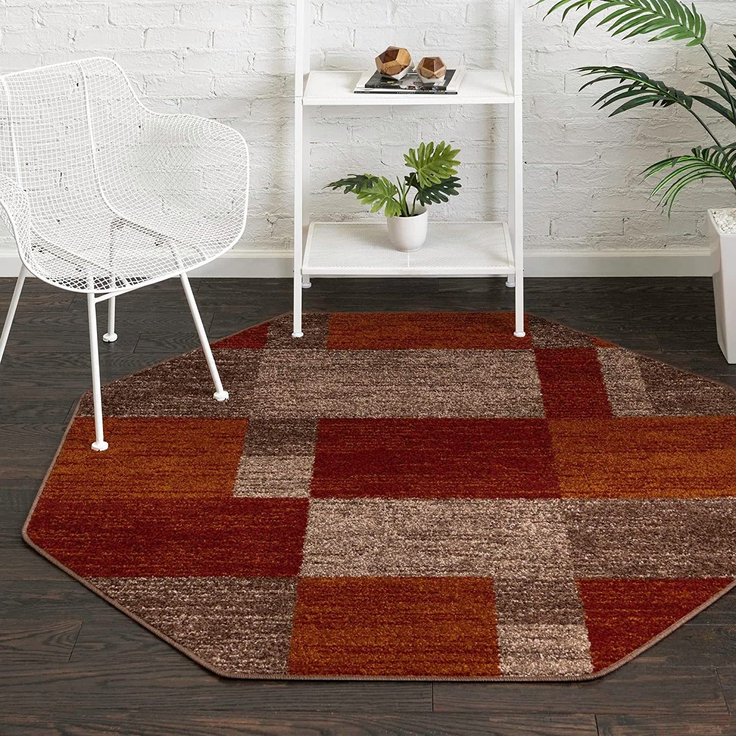 Warm Toned Checkered Multi-color Brown Orange Area Rugs