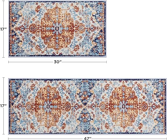 Sets of 2, Non Slip Washable Bohemian Rugs, Boho Kitchen Decor, 17"x30"+17"x47"