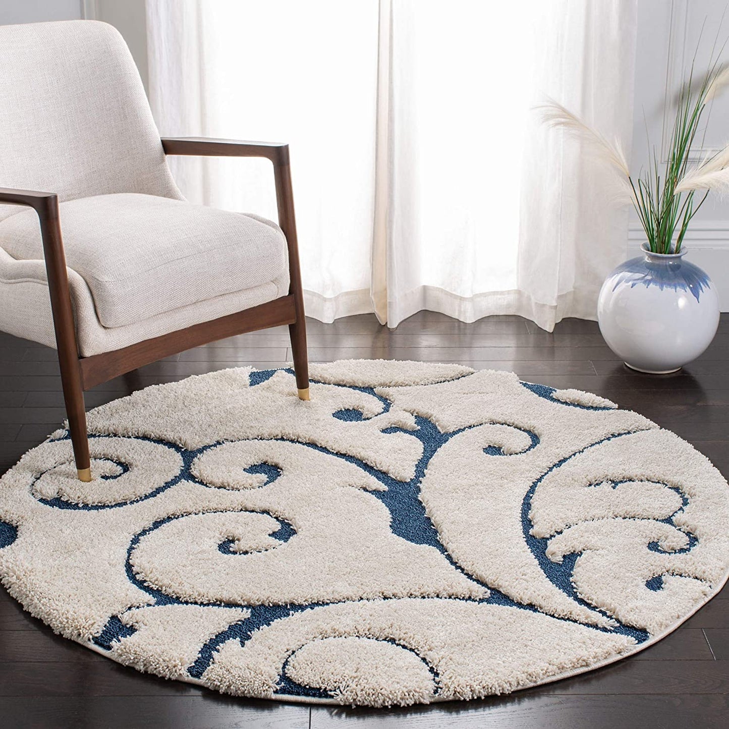 Premium Swirl Thick Plush Cream/Blue Area Shag Rug