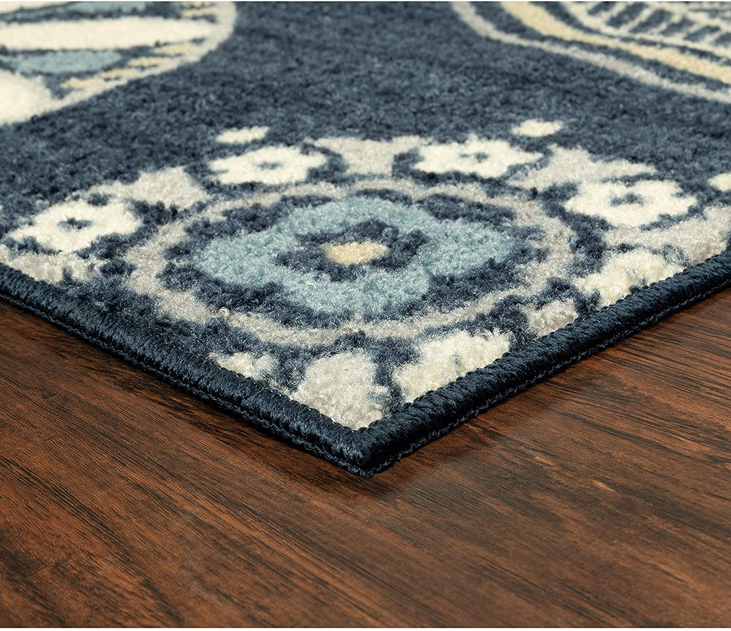 Maples Floral Non Skid Washable Persian Blue Area Rug