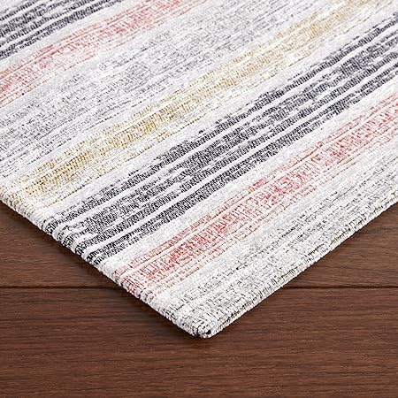 Stella Ticking Stripe Slip-Resistant Kitchen Mat Runner, Black/Grey/White, 20"x50"