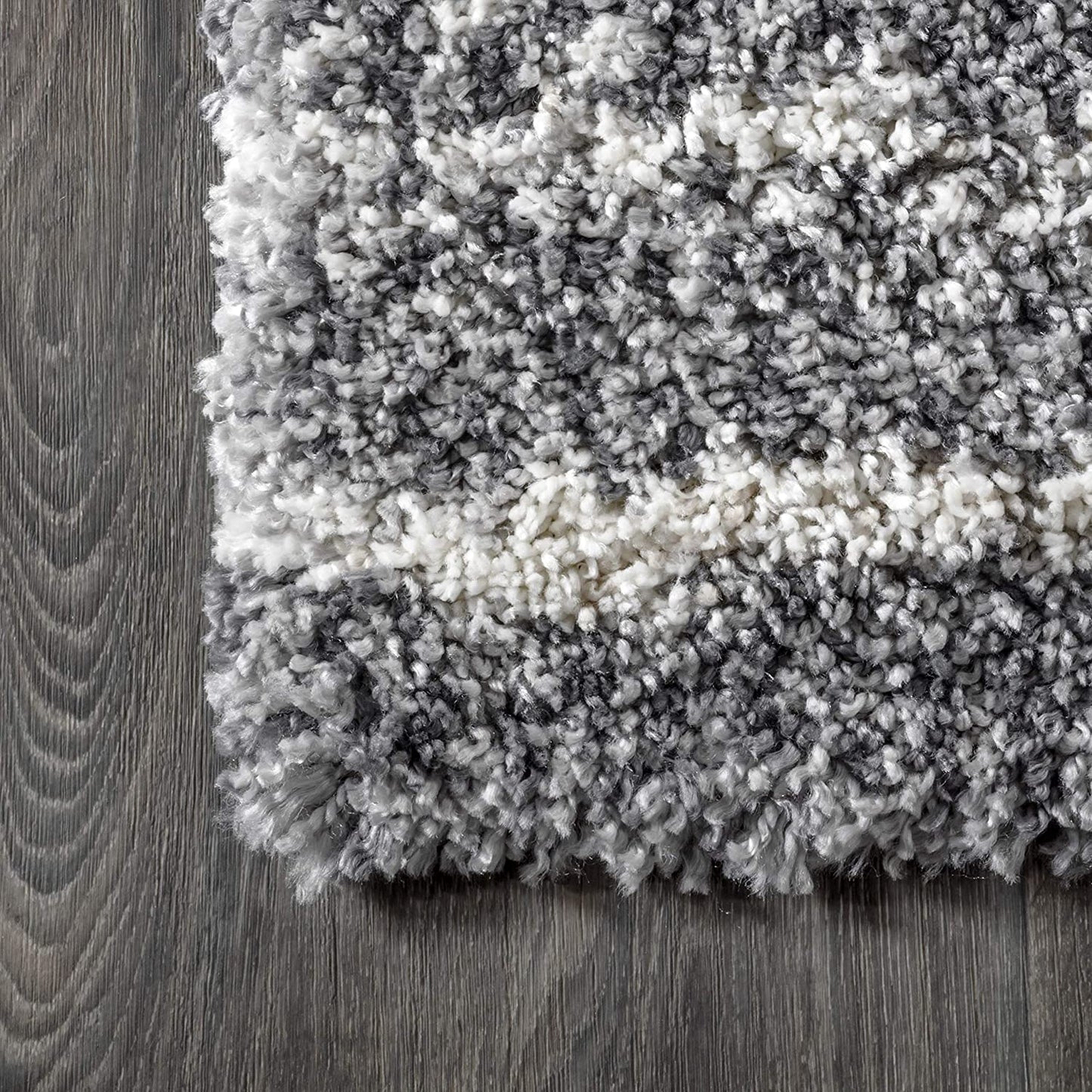 Merida Stacked Grid Shag Grey/Ivory Soft Area Rug