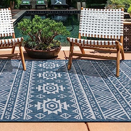 Lecce Distressed Geometric Bohemian Textured Flat Weave Easy Cleaning Outdoor Rugs