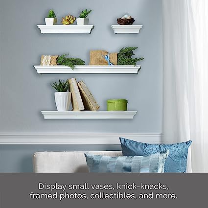 Floating Wall Shelves for Bedroom, Living Room, Bathroom, Kitchen, Nursery, Set of 4, White, 4 Count