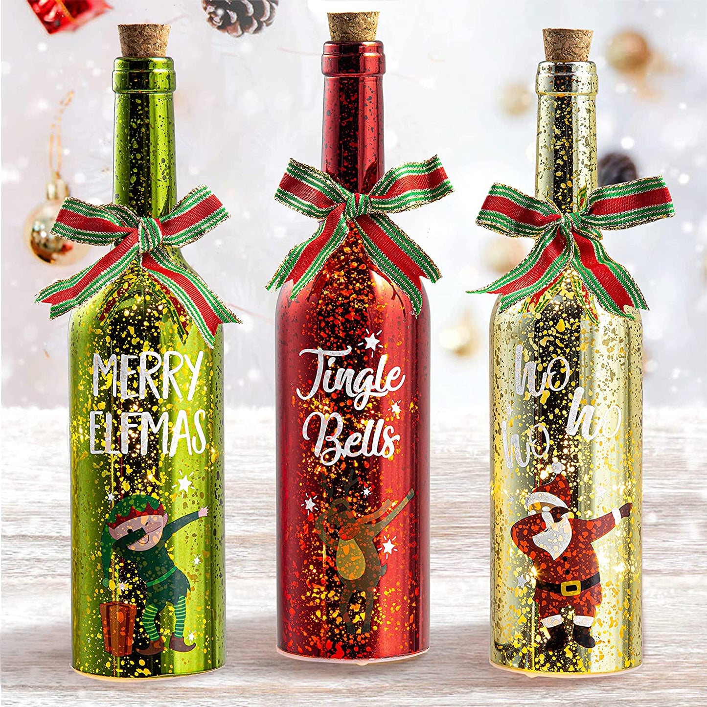 Christmas Decor Wine Bottle Lights, Battery Operated LED Glass with Timer