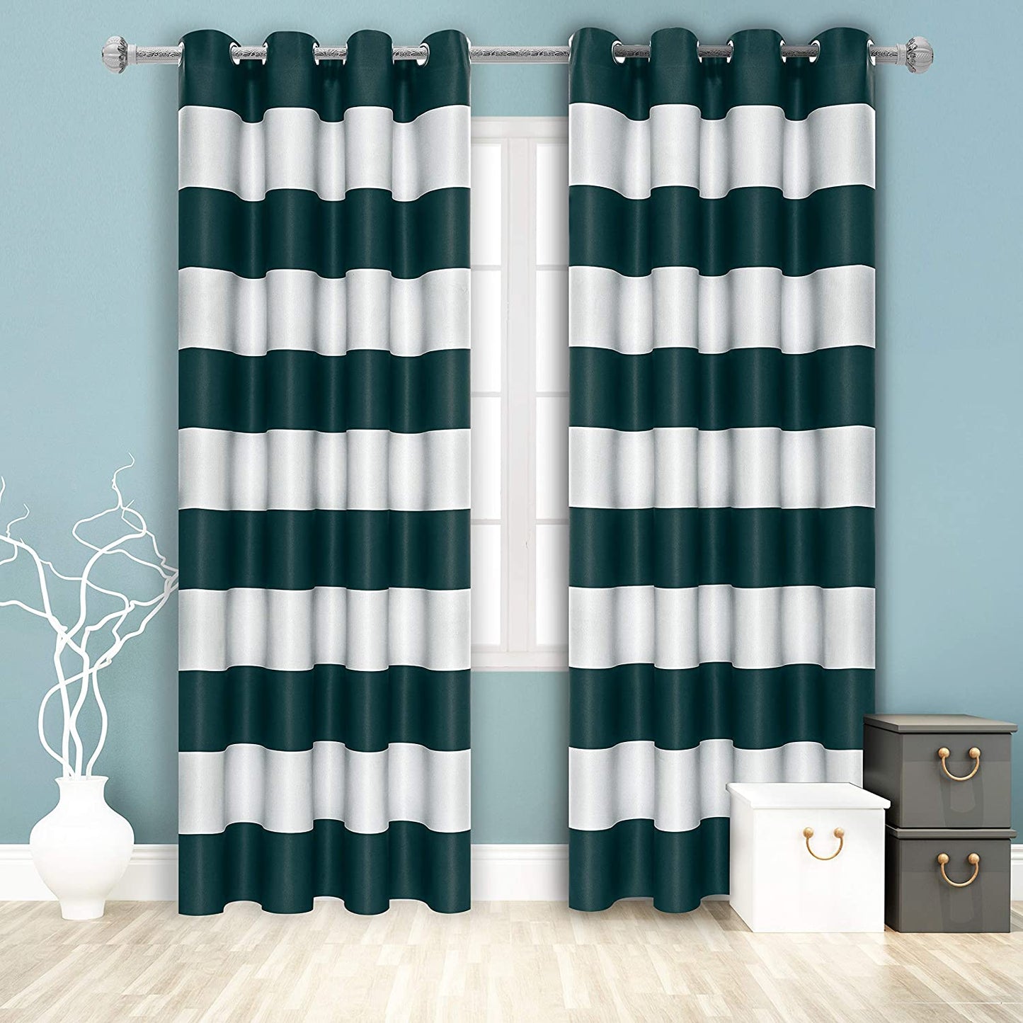 Stripe Window Curtains for Bedroom - Grommet Room Darkening Curtain, Thermal Insulated, Noise Reducing and Light Blocking Drapes 2 Panels