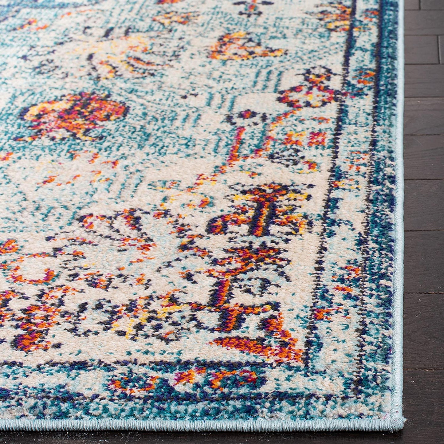 Boho Chic Vintage Medallion Distressed Runner,  Navy/Light Blue