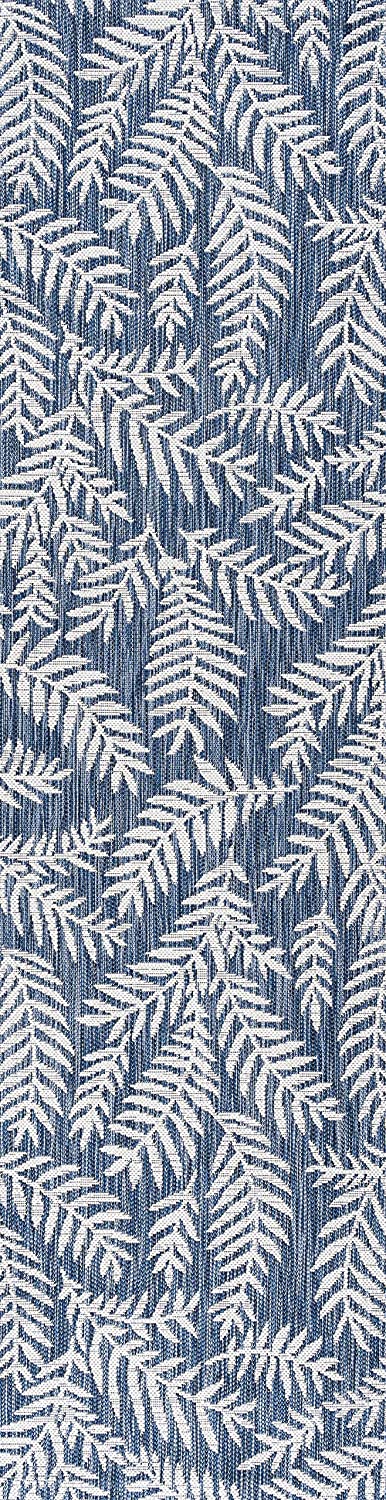 Nevis Palm Frond Indoor/Outdoor Navy/Ivory soft Area Rug