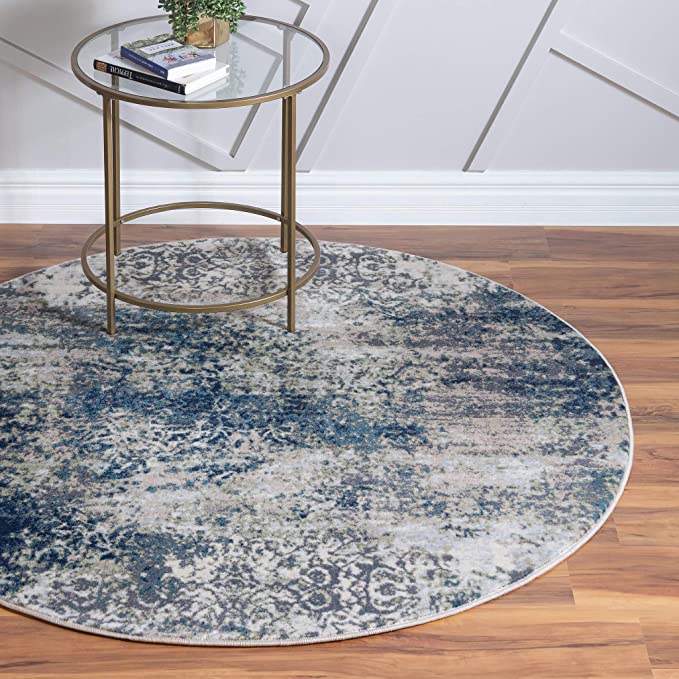 Mystic Collection Abstract Vintage Navy Blue Area Rug