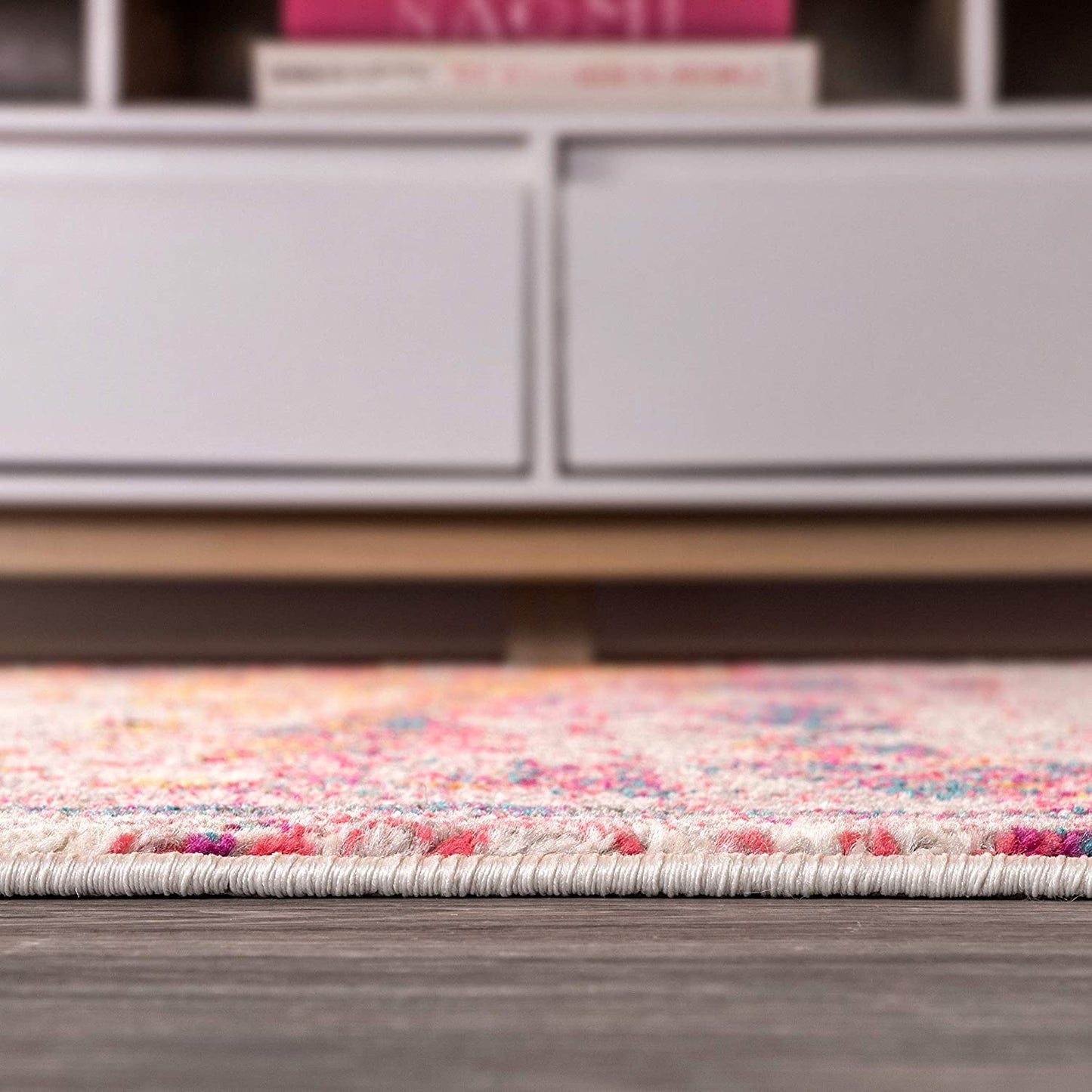 Modern Abstract Brushstroke Pink/Cream Soft Rug