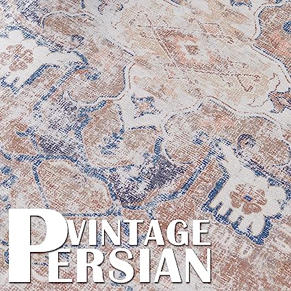 Persian Brick Red Vintage Foldable Thin Floral Print Floor Cover Retro Accent Rug