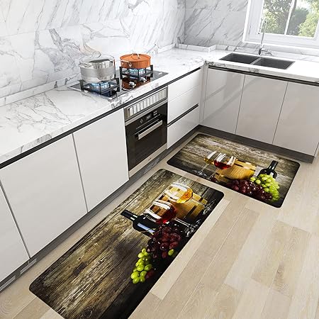 Set 2 Pieces Artistic Colorful Non Slip Anti Fatigue Kitchen Rugs Comfort Standing Mats, 17.3" x 28" + 17.3" x 47"