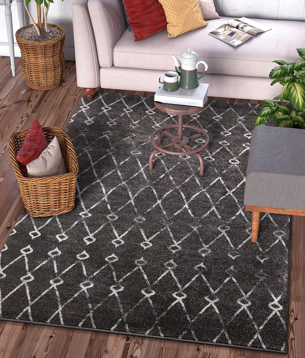 Trellis Gray Distressed Lattice Area Rugs