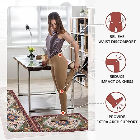 Set of 2 Brown French Country Anti Fatigue Non-Slip Waterproof Comfort Kitchen Mats