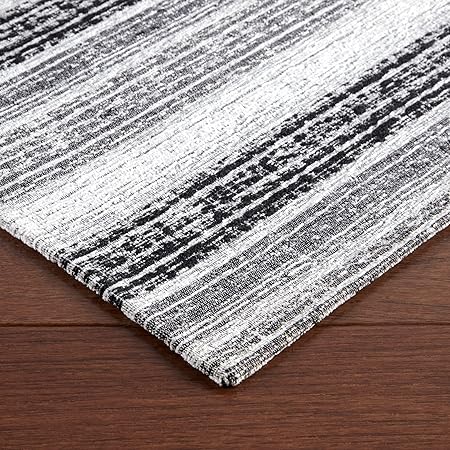 Stella Ticking Stripe Slip-Resistant Kitchen Mat Runner, Black/Grey/White, 20"x50"