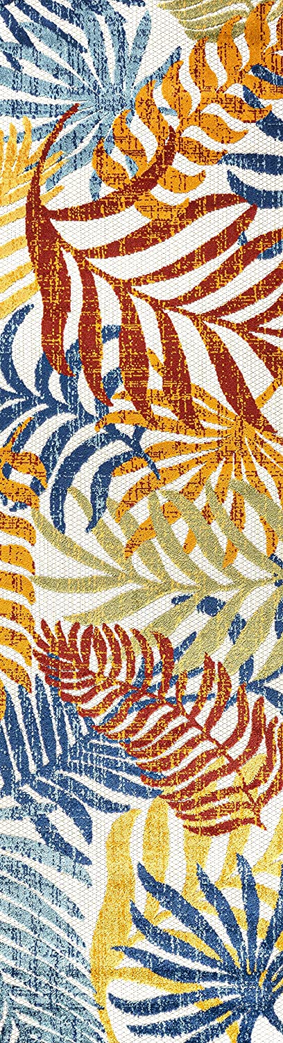 Tropics Palm Leaves Indoor/Outdoor Cream/Orange Area Rug