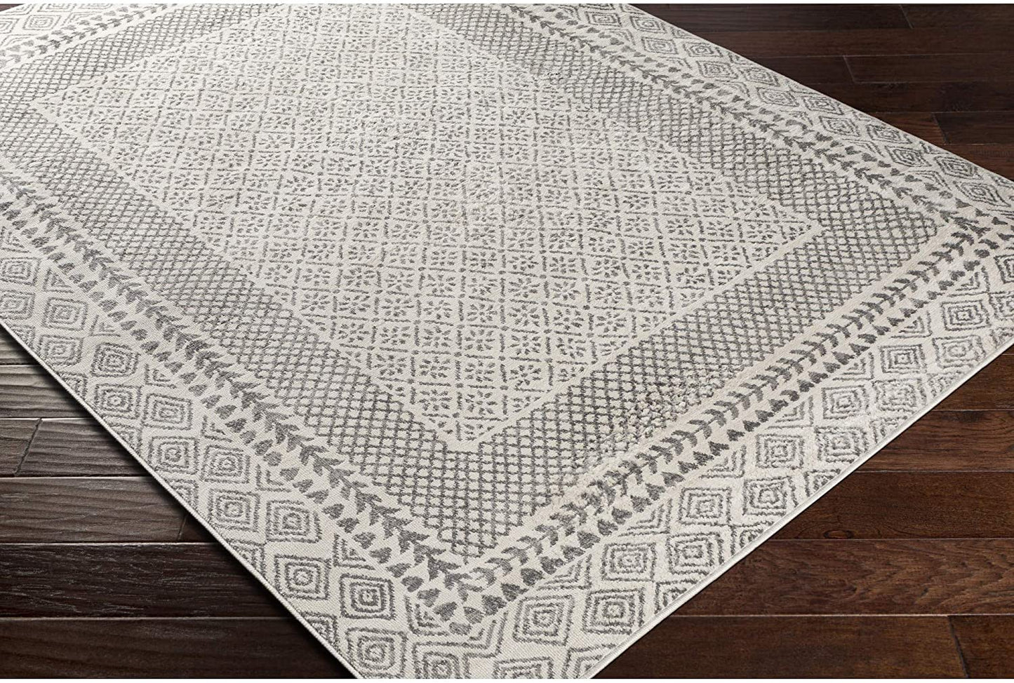 Vanessa Bohemian Border Grey Soft Area Rug