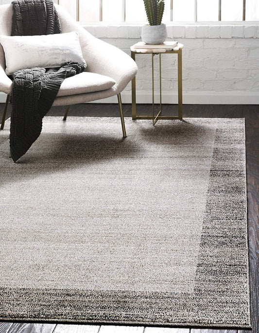 Contemporary Bordered Soft Light Gray Area Rug