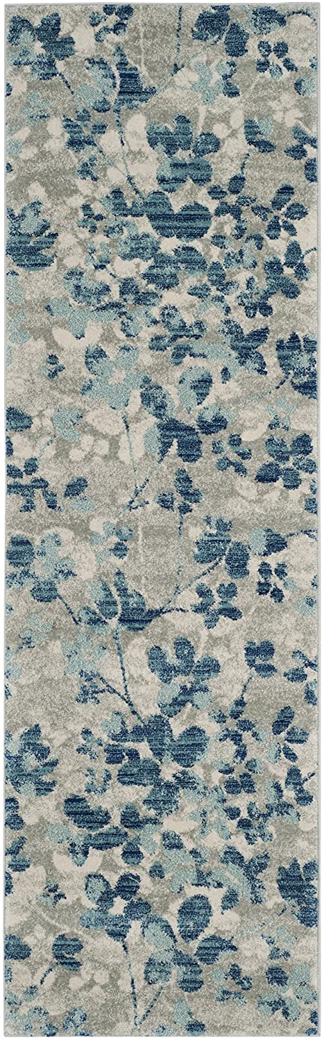 Vintage Floral Grey and Light Blue Soft Area Rug