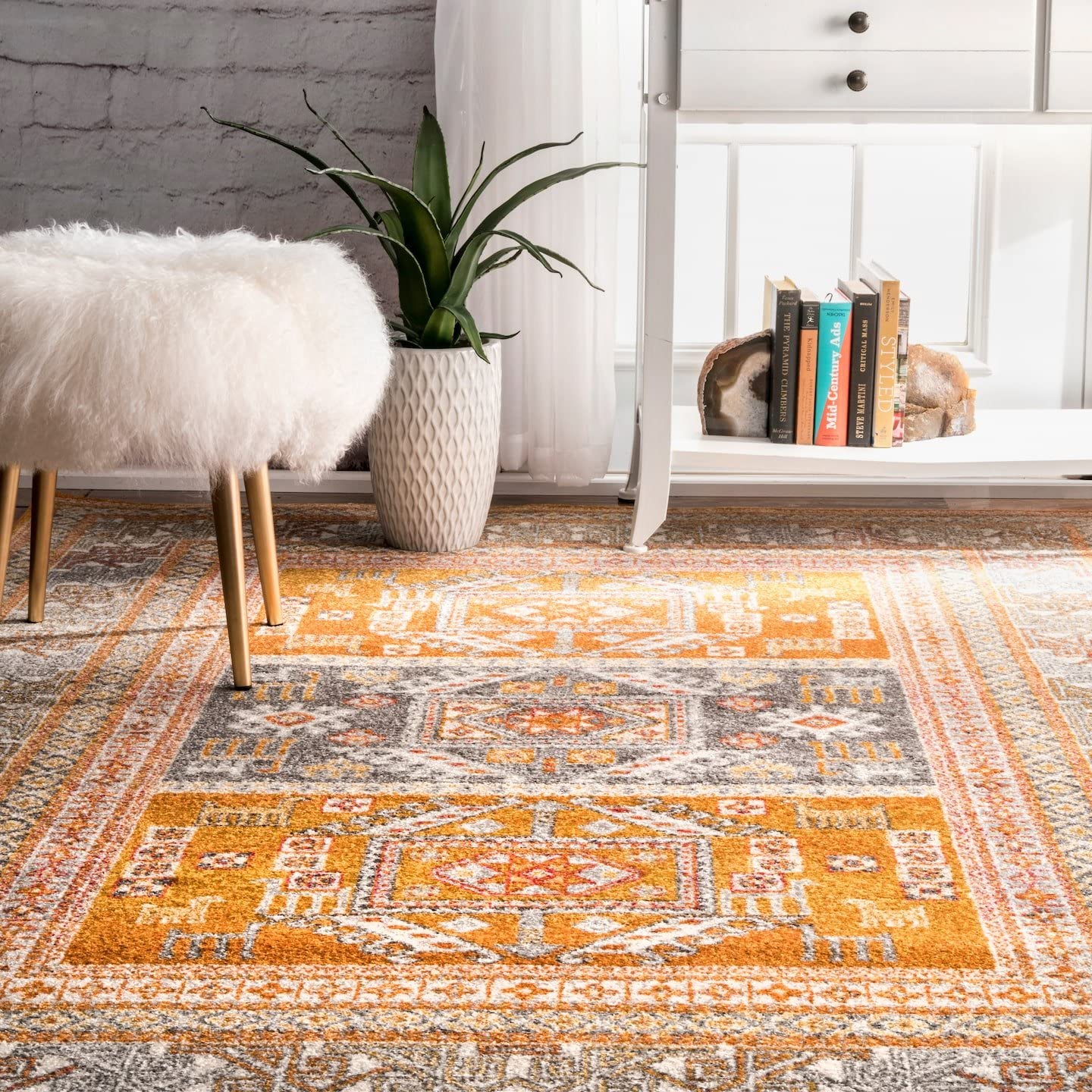 Muted Yellow Bohemian Pattern Soft Area Rugs