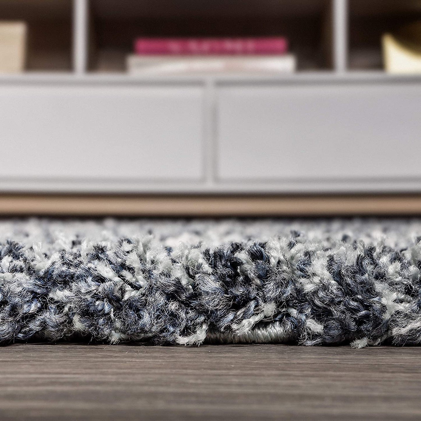 Mercer Plush Tassel Moroccan Tribal Geometric Trellis Denim Blue/Cream Shag Area Rug