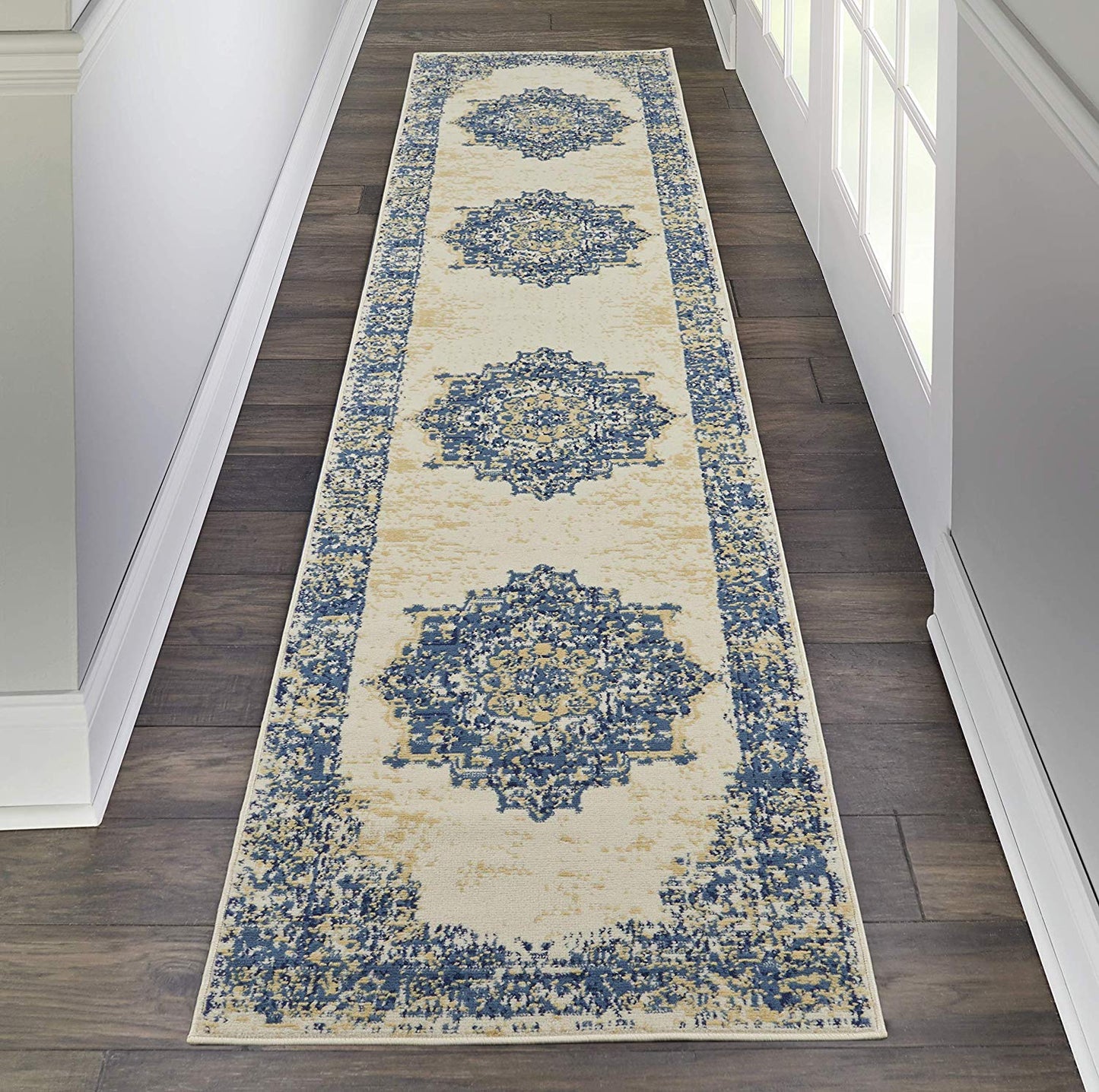 Navy Blue White Distressed Persian Area Rugs