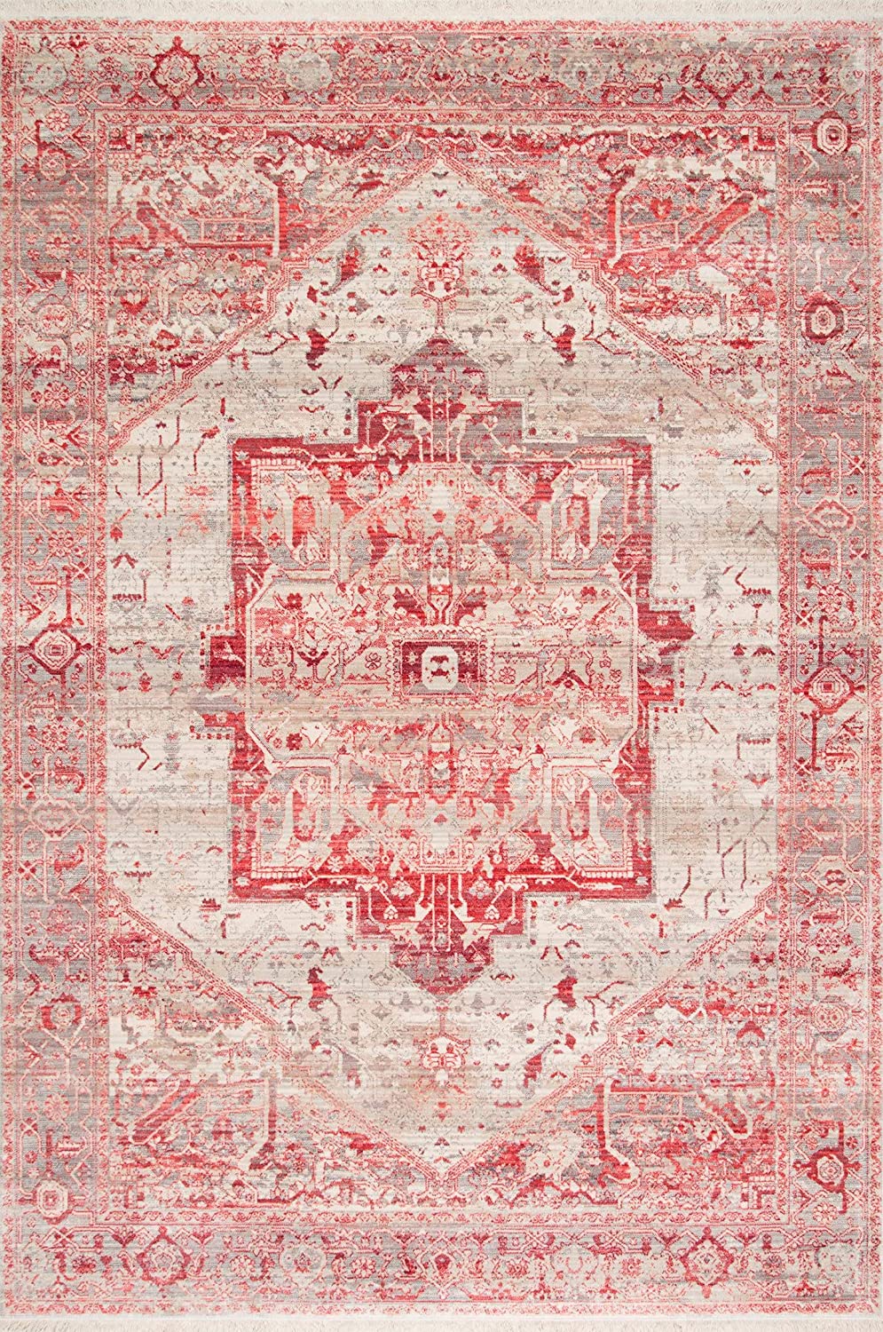 nuLOOM Ethel Medallion Fringe Area Rug, Red